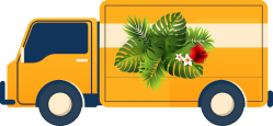 grafika przedstawiająca ciężarówkę transportującą kwiaty