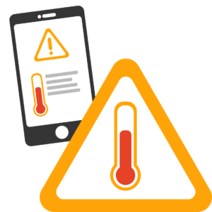 grafika przedstawiająca smartfona z alertem przekroczenia temperatury